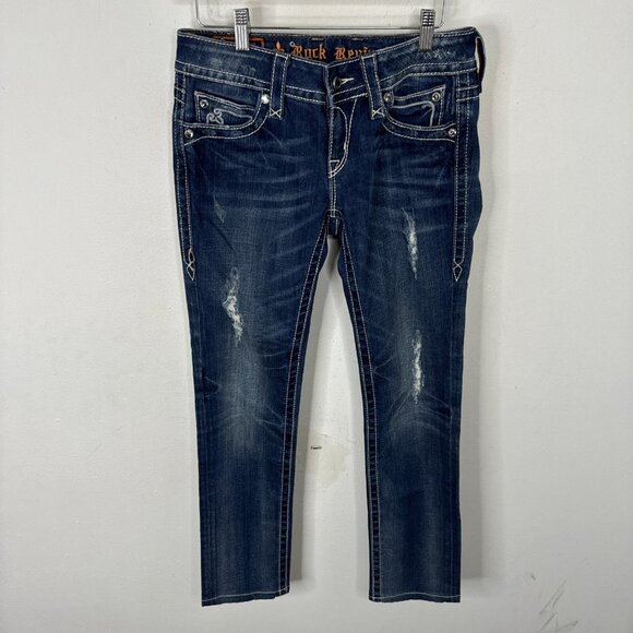 Rock Revival Woman 28X30 Stretch Noelle Skinny Denim Jeans Distressed - Picture 2 of 6